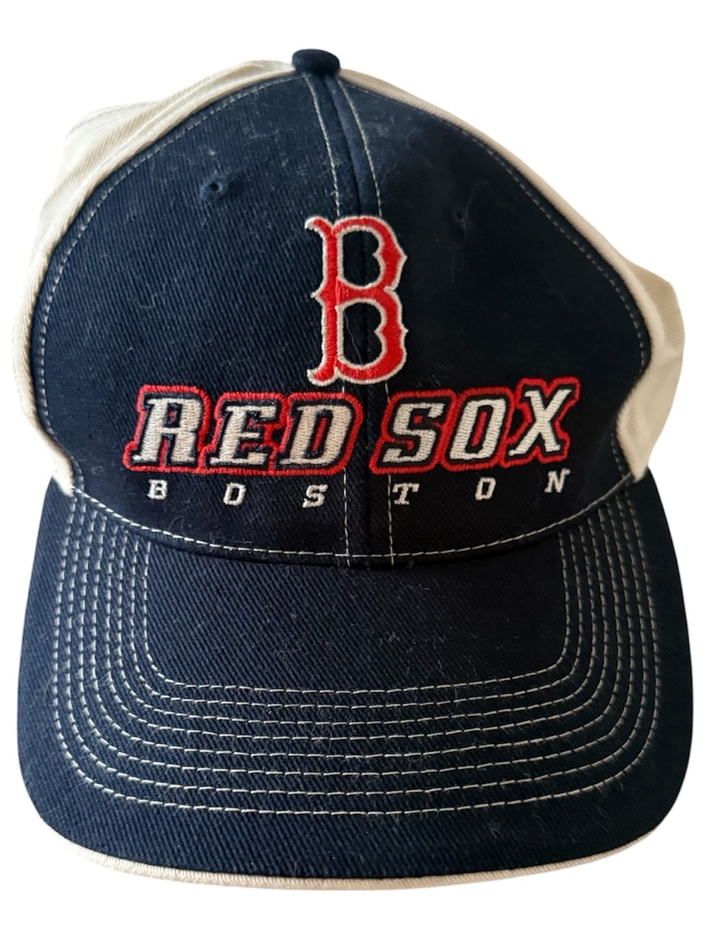 vintage navy blue and off-white Boston Red Sox baseball cap